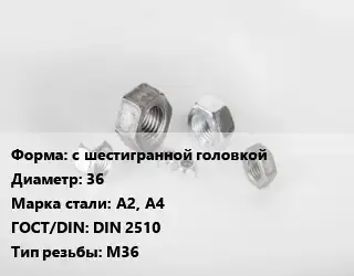 Гайка с шестигранной головкой D=36 Сталь: А2, А4 DIN 2510 М36